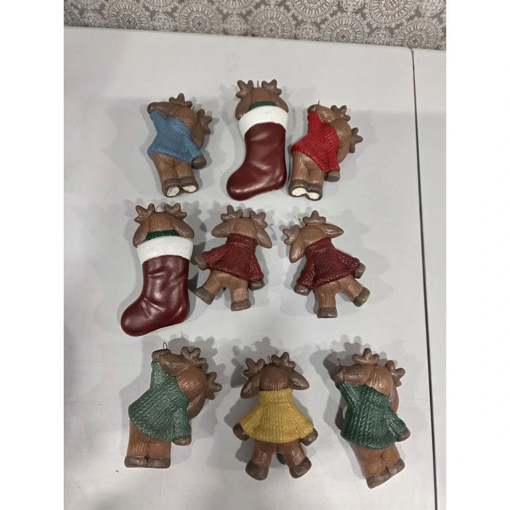 Set of 9 Christmas Moose/Bears Ornaments Sweaters Hearts Stocking Shaped‎ Loved